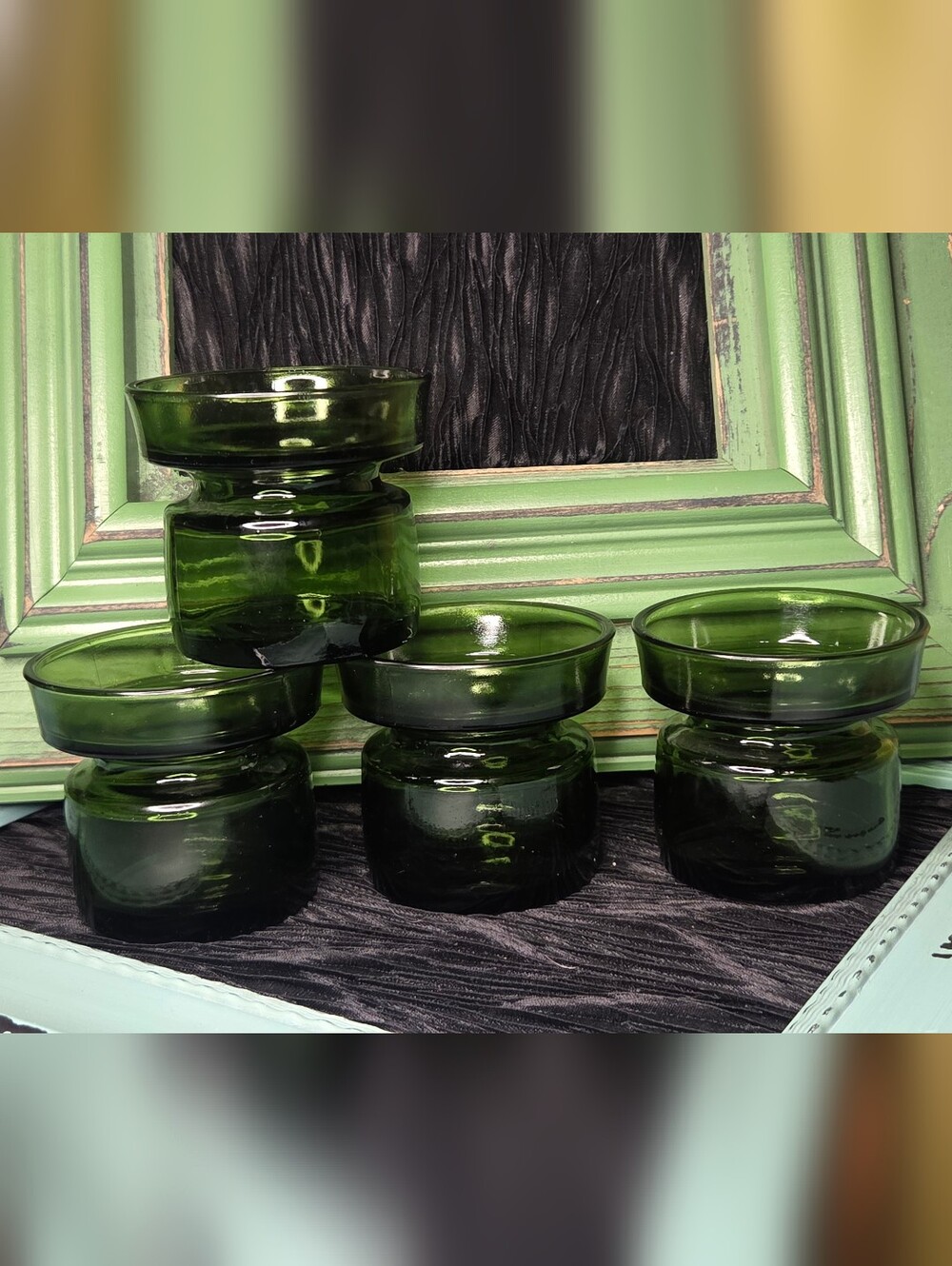 Vintage Dansk Designs Green Glass Candle Holders, by Jens Quistegaard Set of 4